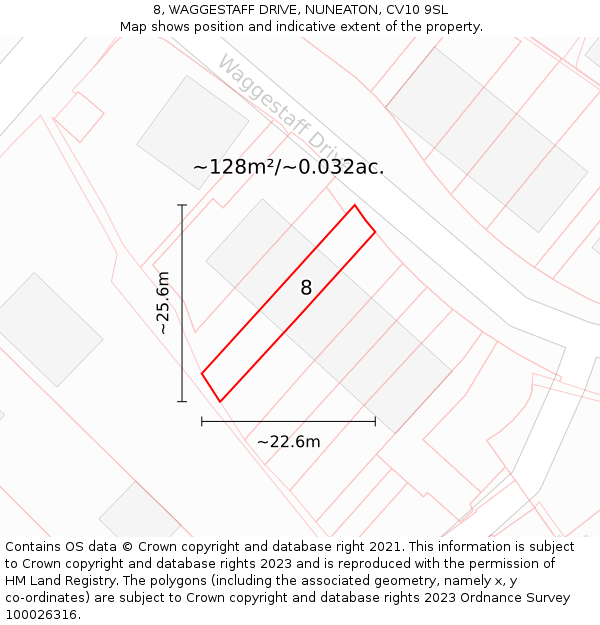 8, WAGGESTAFF DRIVE, NUNEATON, CV10 9SL: Plot and title map