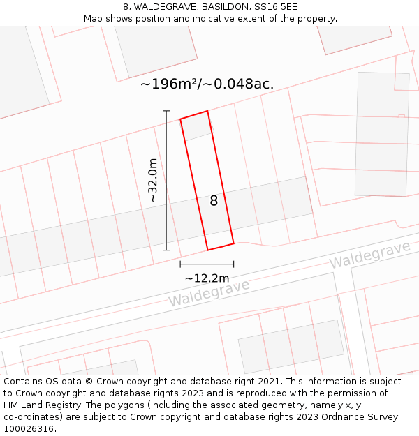 8, WALDEGRAVE, BASILDON, SS16 5EE: Plot and title map