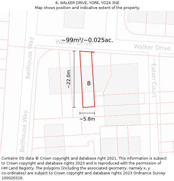 8, WALKER DRIVE, YORK, YO24 3NE: Plot and title map