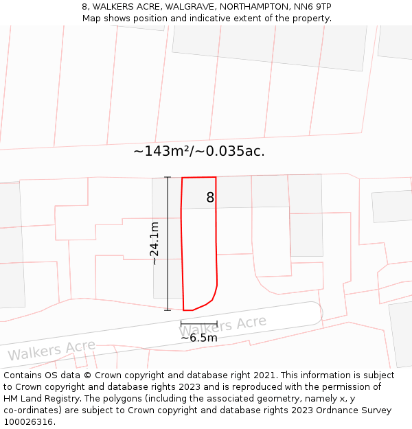 8, WALKERS ACRE, WALGRAVE, NORTHAMPTON, NN6 9TP: Plot and title map