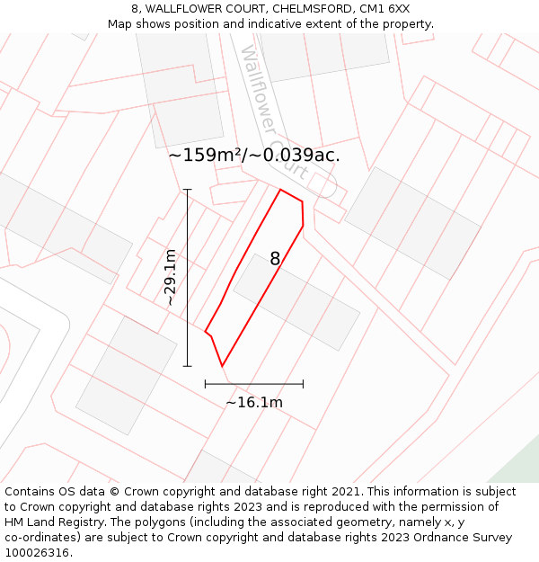 8, WALLFLOWER COURT, CHELMSFORD, CM1 6XX: Plot and title map