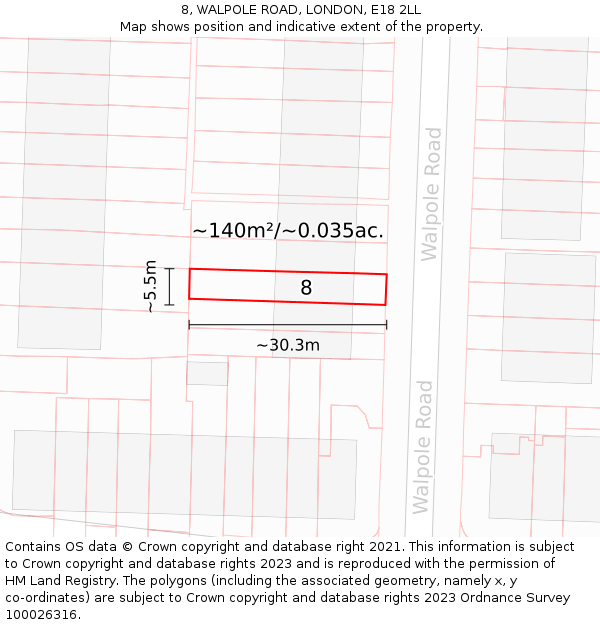 8, WALPOLE ROAD, LONDON, E18 2LL: Plot and title map