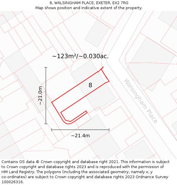 8, WALSINGHAM PLACE, EXETER, EX2 7RG: Plot and title map