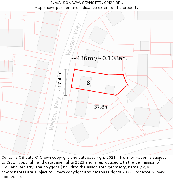 8, WALSON WAY, STANSTED, CM24 8EU: Plot and title map