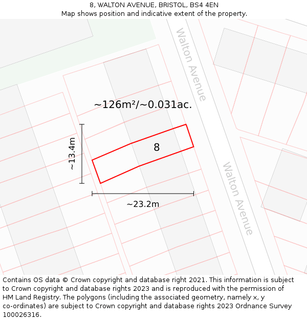 8, WALTON AVENUE, BRISTOL, BS4 4EN: Plot and title map