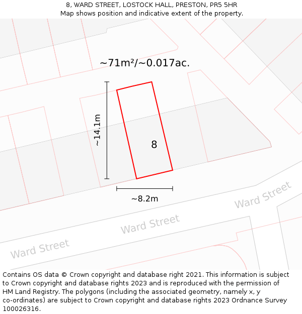 8, WARD STREET, LOSTOCK HALL, PRESTON, PR5 5HR: Plot and title map