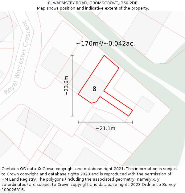8, WARMSTRY ROAD, BROMSGROVE, B60 2DR: Plot and title map