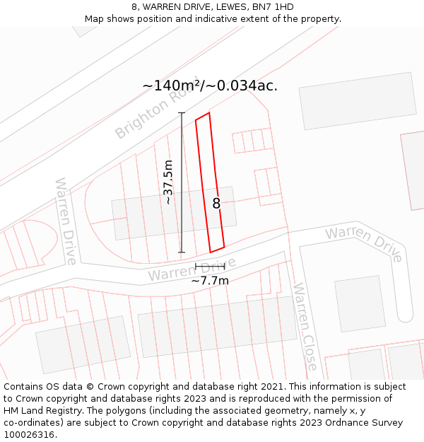 8, WARREN DRIVE, LEWES, BN7 1HD: Plot and title map