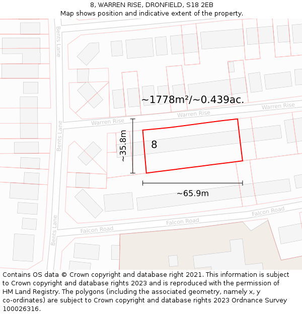 8, WARREN RISE, DRONFIELD, S18 2EB: Plot and title map
