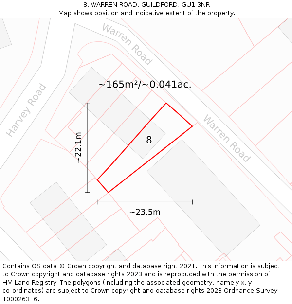 8, WARREN ROAD, GUILDFORD, GU1 3NR: Plot and title map