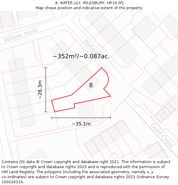 8, WATER LILY, AYLESBURY, HP19 0FJ: Plot and title map