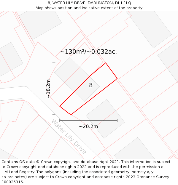 8, WATER LILY DRIVE, DARLINGTON, DL1 1LQ: Plot and title map