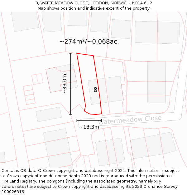 8, WATER MEADOW CLOSE, LODDON, NORWICH, NR14 6UP: Plot and title map