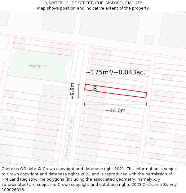 8, WATERHOUSE STREET, CHELMSFORD, CM1 2TY: Plot and title map