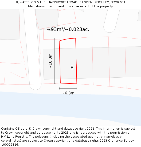 8, WATERLOO MILLS, HAINSWORTH ROAD, SILSDEN, KEIGHLEY, BD20 0ET: Plot and title map