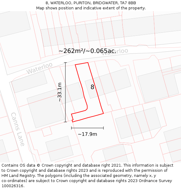8, WATERLOO, PURITON, BRIDGWATER, TA7 8BB: Plot and title map