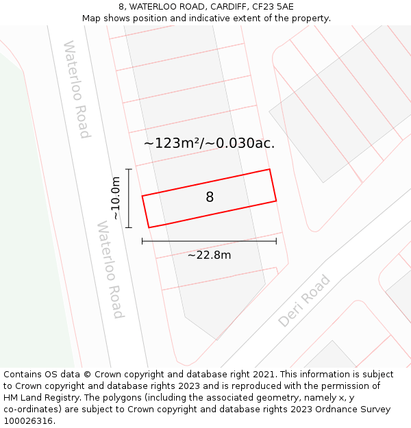 8, WATERLOO ROAD, CARDIFF, CF23 5AE: Plot and title map