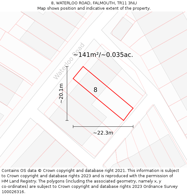 8, WATERLOO ROAD, FALMOUTH, TR11 3NU: Plot and title map