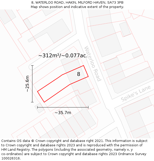 8, WATERLOO ROAD, HAKIN, MILFORD HAVEN, SA73 3PB: Plot and title map