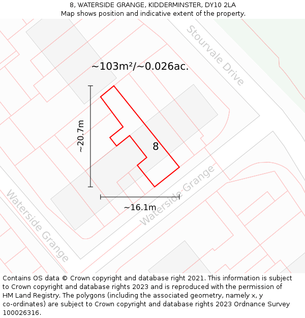 8, WATERSIDE GRANGE, KIDDERMINSTER, DY10 2LA: Plot and title map