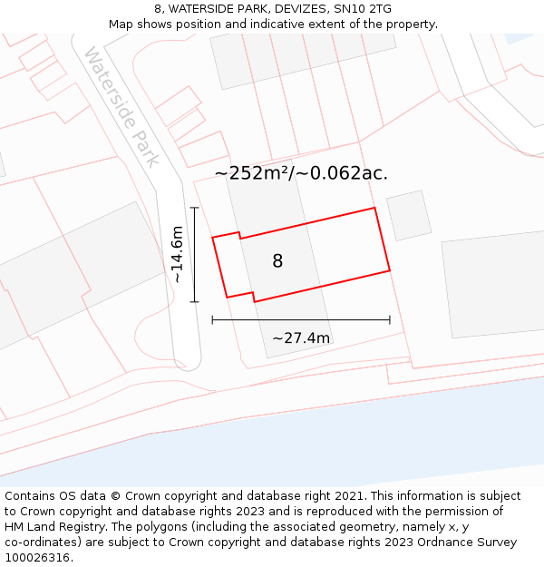 8, WATERSIDE PARK, DEVIZES, SN10 2TG: Plot and title map