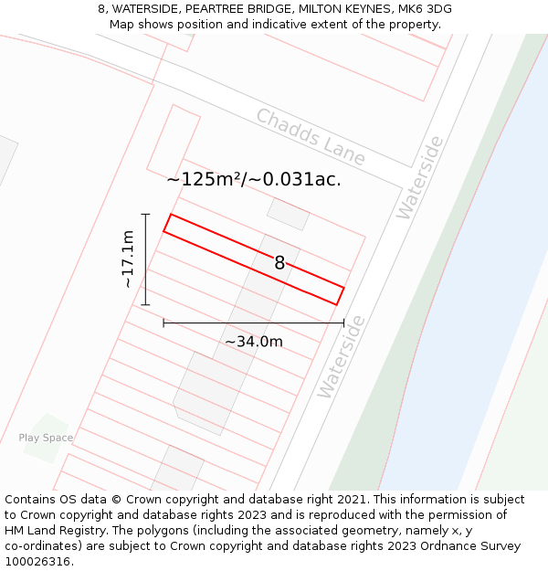 8, WATERSIDE, PEARTREE BRIDGE, MILTON KEYNES, MK6 3DG: Plot and title map