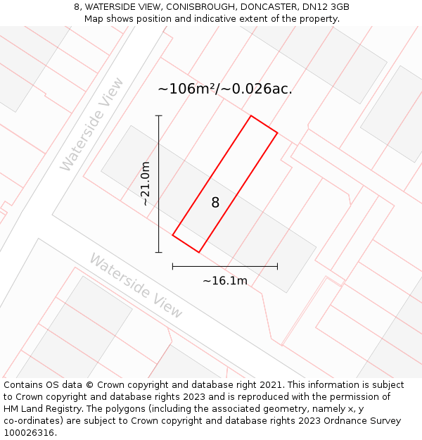 8, WATERSIDE VIEW, CONISBROUGH, DONCASTER, DN12 3GB: Plot and title map