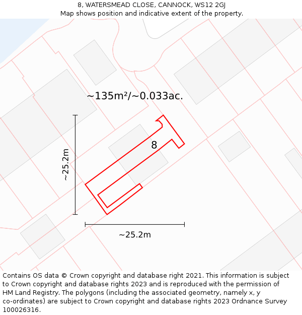 8, WATERSMEAD CLOSE, CANNOCK, WS12 2GJ: Plot and title map