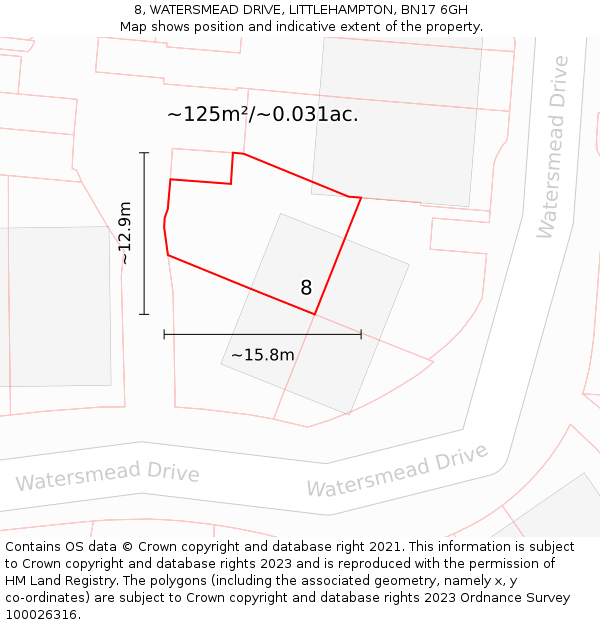 8, WATERSMEAD DRIVE, LITTLEHAMPTON, BN17 6GH: Plot and title map