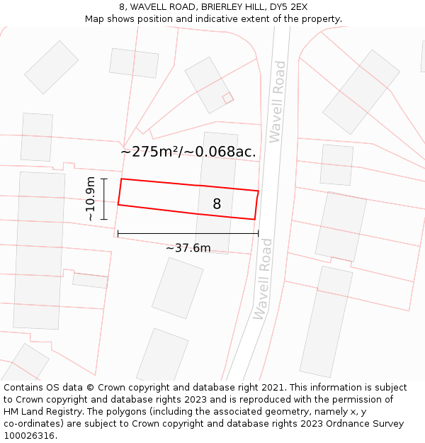 8, WAVELL ROAD, BRIERLEY HILL, DY5 2EX: Plot and title map