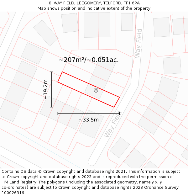 8, WAY FIELD, LEEGOMERY, TELFORD, TF1 6PA: Plot and title map