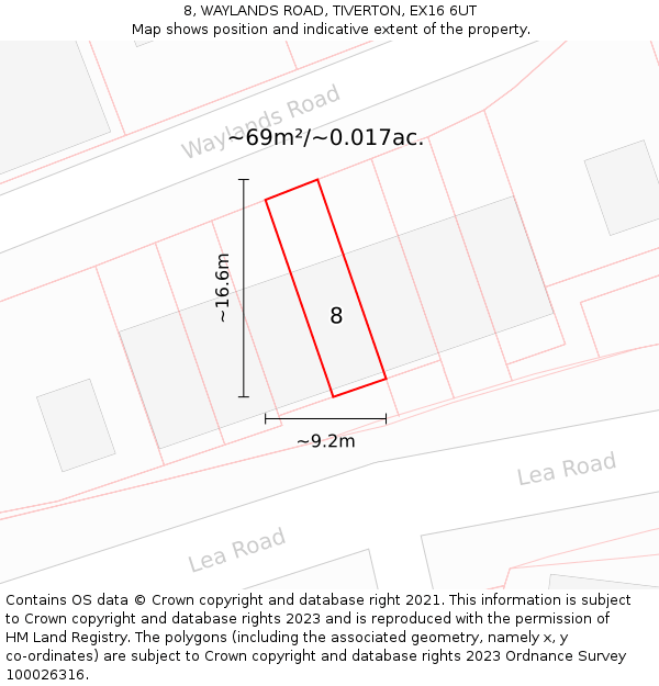 8, WAYLANDS ROAD, TIVERTON, EX16 6UT: Plot and title map