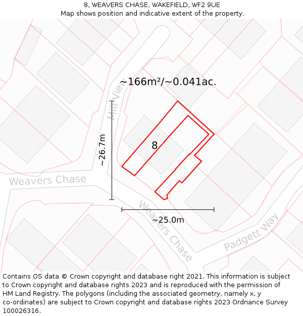 8, WEAVERS CHASE, WAKEFIELD, WF2 9UE: Plot and title map