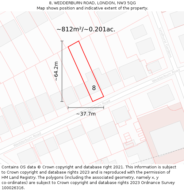 8, WEDDERBURN ROAD, LONDON, NW3 5QG: Plot and title map