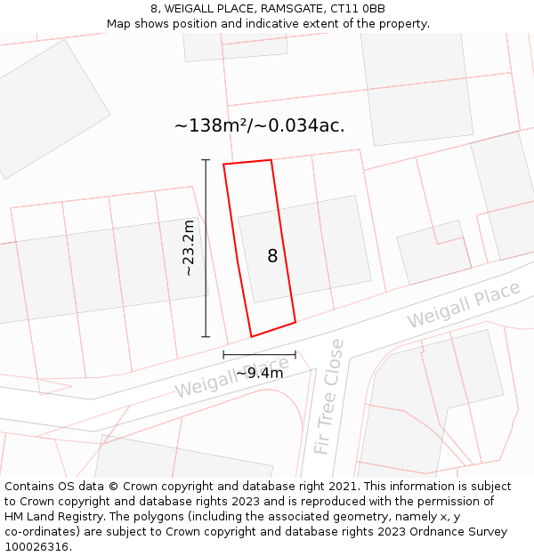 8, WEIGALL PLACE, RAMSGATE, CT11 0BB: Plot and title map