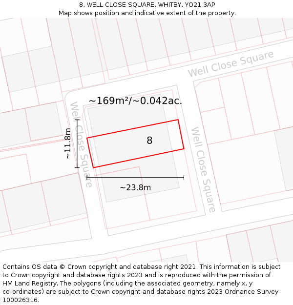 8, WELL CLOSE SQUARE, WHITBY, YO21 3AP: Plot and title map