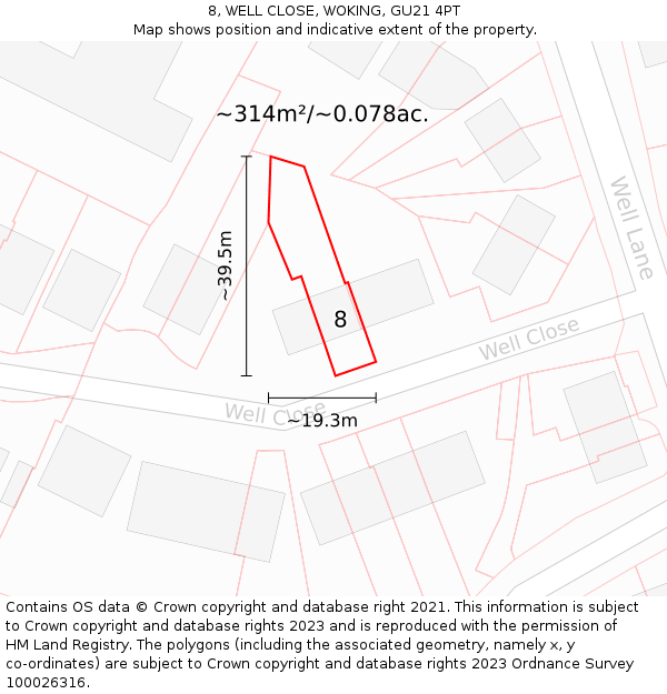 8, WELL CLOSE, WOKING, GU21 4PT: Plot and title map