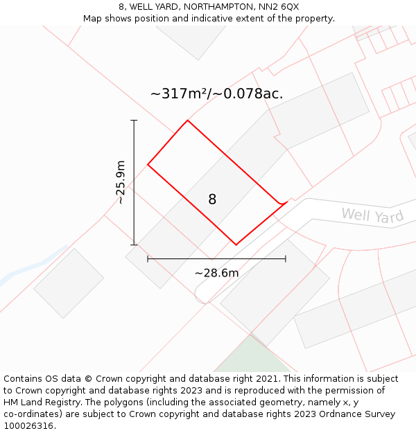 8, WELL YARD, NORTHAMPTON, NN2 6QX: Plot and title map