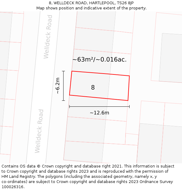 8, WELLDECK ROAD, HARTLEPOOL, TS26 8JP: Plot and title map