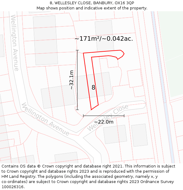 8, WELLESLEY CLOSE, BANBURY, OX16 3QP: Plot and title map