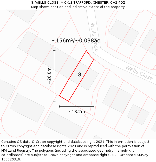 8, WELLS CLOSE, MICKLE TRAFFORD, CHESTER, CH2 4DZ: Plot and title map
