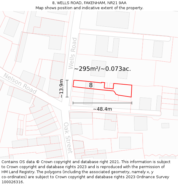 8, WELLS ROAD, FAKENHAM, NR21 9AA: Plot and title map