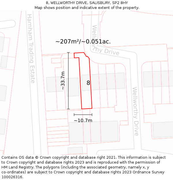 8, WELLWORTHY DRIVE, SALISBURY, SP2 8HY: Plot and title map