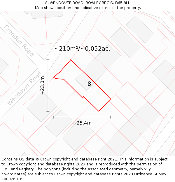 8, WENDOVER ROAD, ROWLEY REGIS, B65 8LL: Plot and title map
