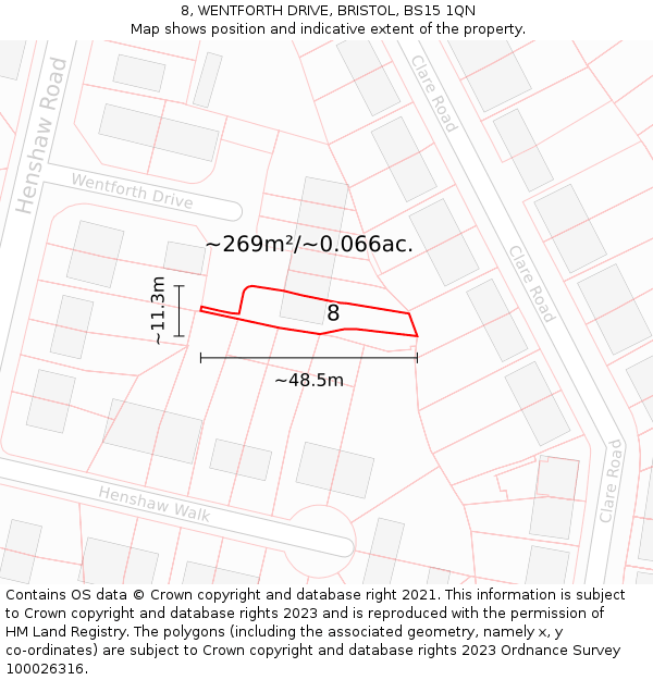8, WENTFORTH DRIVE, BRISTOL, BS15 1QN: Plot and title map
