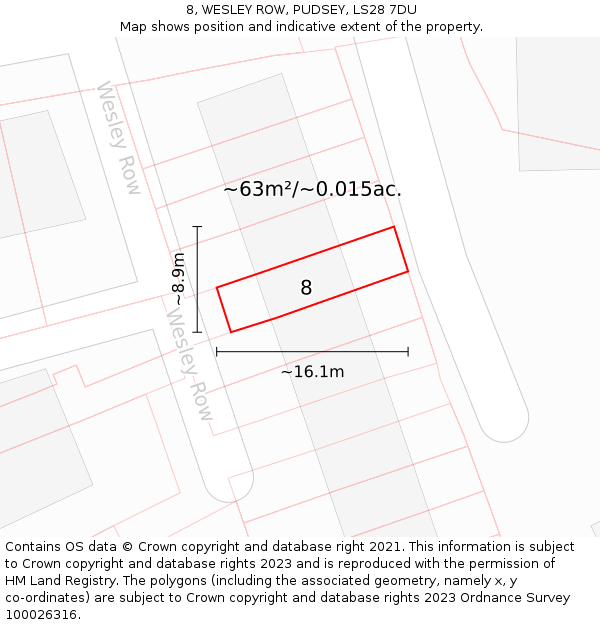 8, WESLEY ROW, PUDSEY, LS28 7DU: Plot and title map