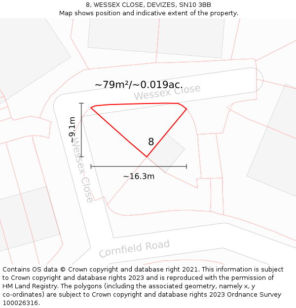 8, WESSEX CLOSE, DEVIZES, SN10 3BB: Plot and title map