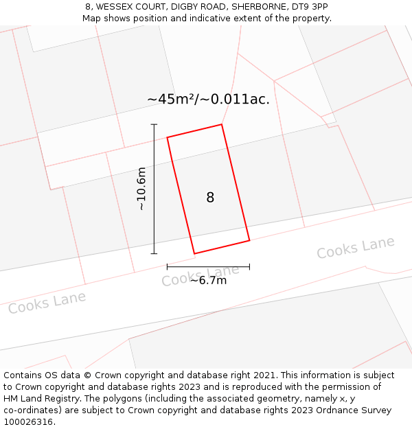 8, WESSEX COURT, DIGBY ROAD, SHERBORNE, DT9 3PP: Plot and title map