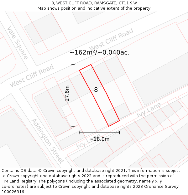 8, WEST CLIFF ROAD, RAMSGATE, CT11 9JW: Plot and title map