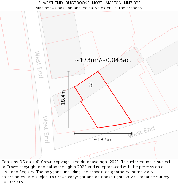 8, WEST END, BUGBROOKE, NORTHAMPTON, NN7 3PF: Plot and title map